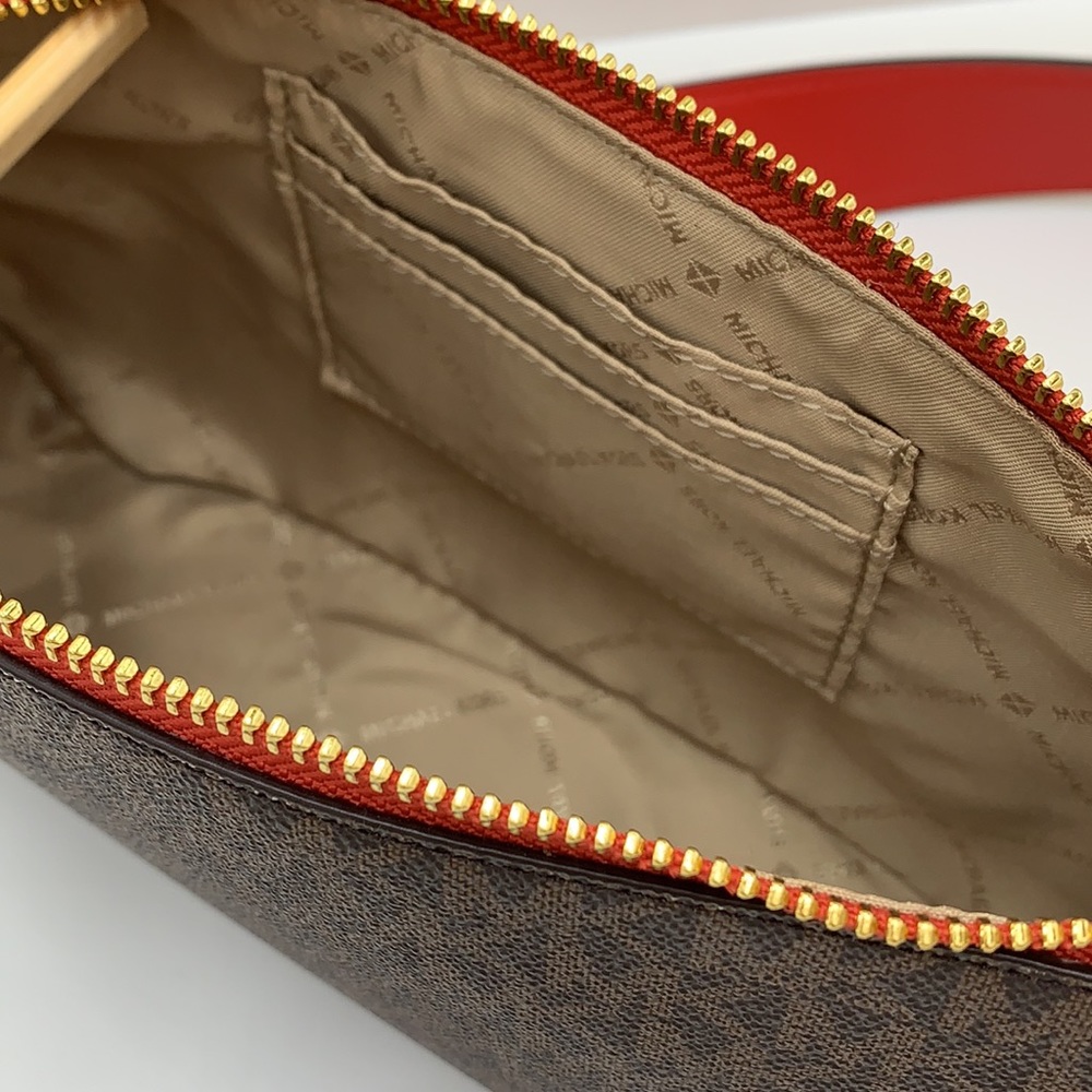 Michael Kors Jet Set Travel Small Crossbody w Tech Attch Flame/Brown signature - Picture 15 of 16
